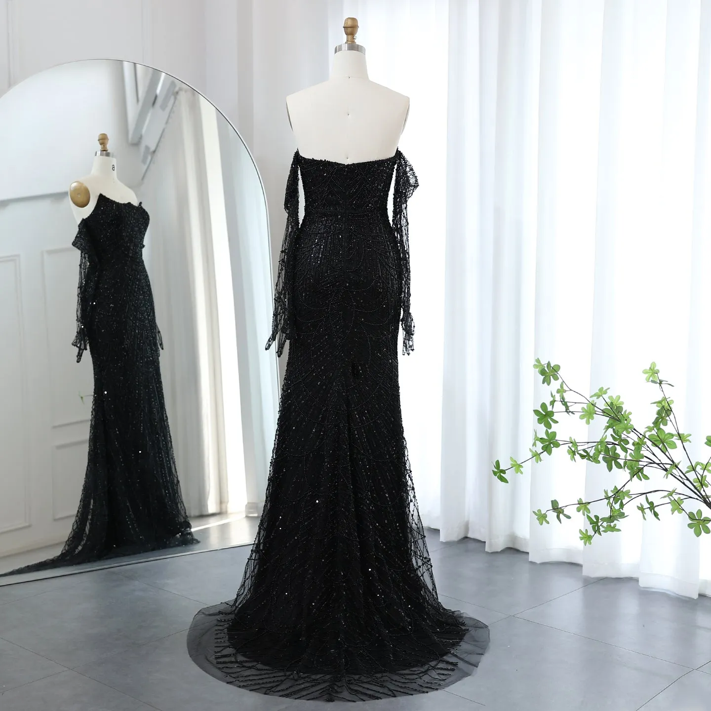 Luxury Beaded Green Mermaid Evening Dress with Gloves SS306