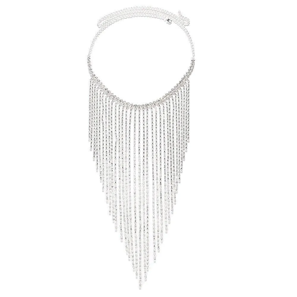 MAC117  Long Fringed Rhinestone Chain Veil Mask