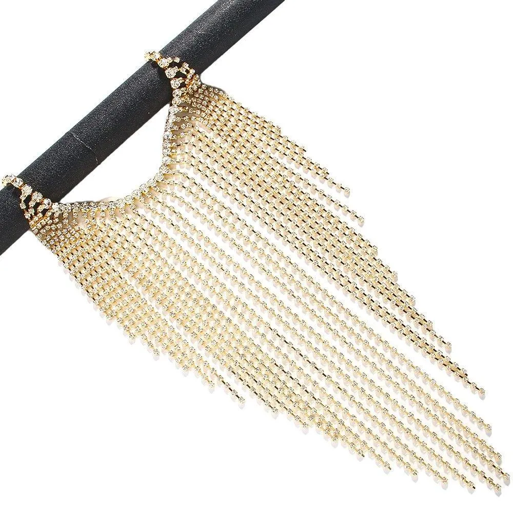 MAC117  Long Fringed Rhinestone Chain Veil Mask