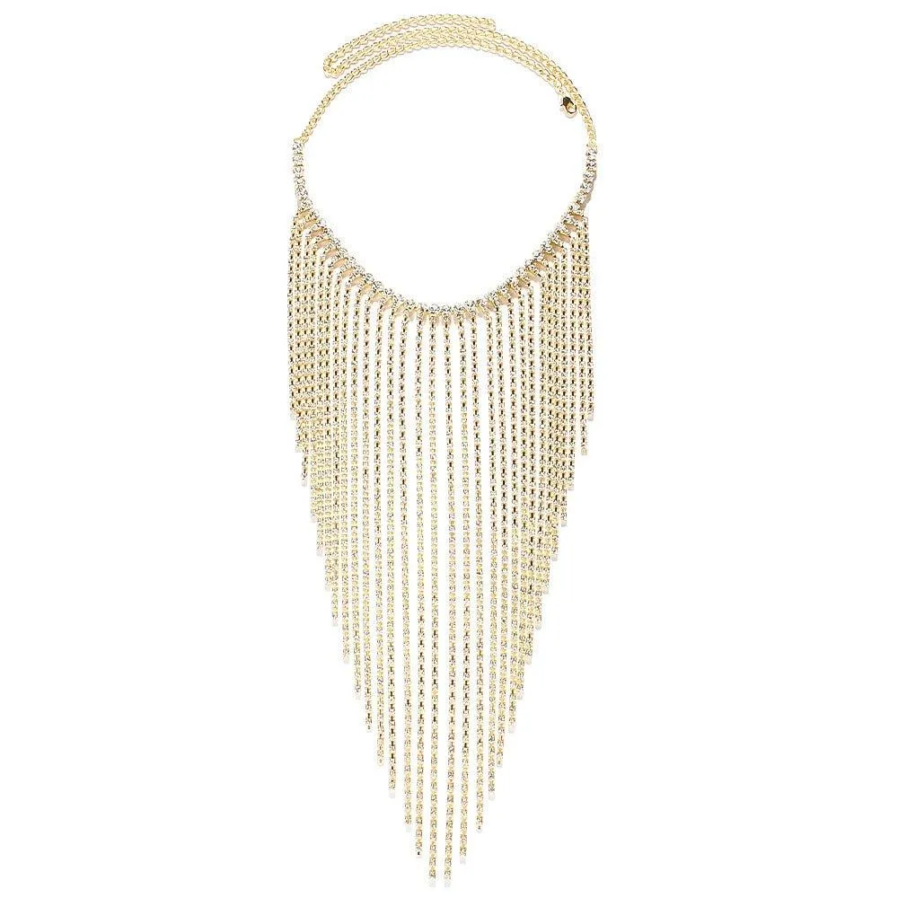 MAC117  Long Fringed Rhinestone Chain Veil Mask
