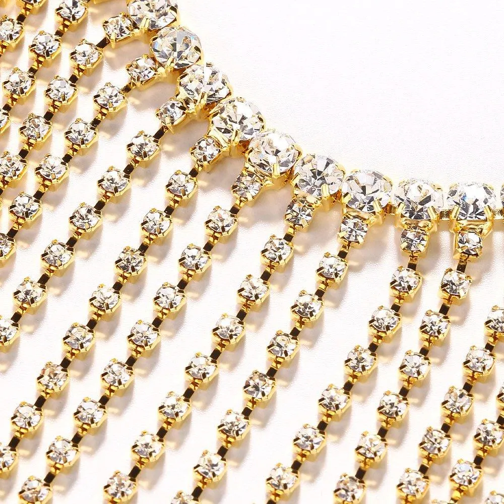 MAC117  Long Fringed Rhinestone Chain Veil Mask