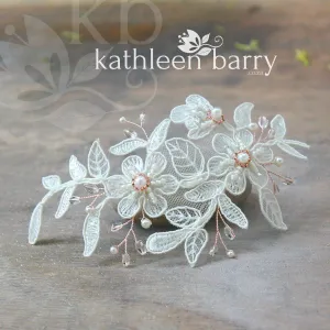 Meredith lace hairpiece - pearl crystal detail - rose gold, gold or silver