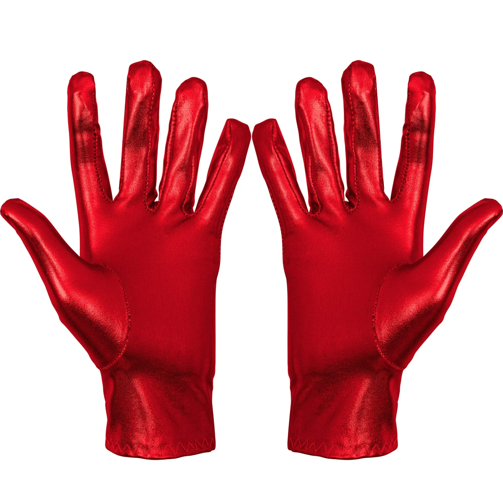Metallic Red Costume Gloves - Shiny Red Superhero Evening Stretch Dress Glove Set for Men, Women and Kids