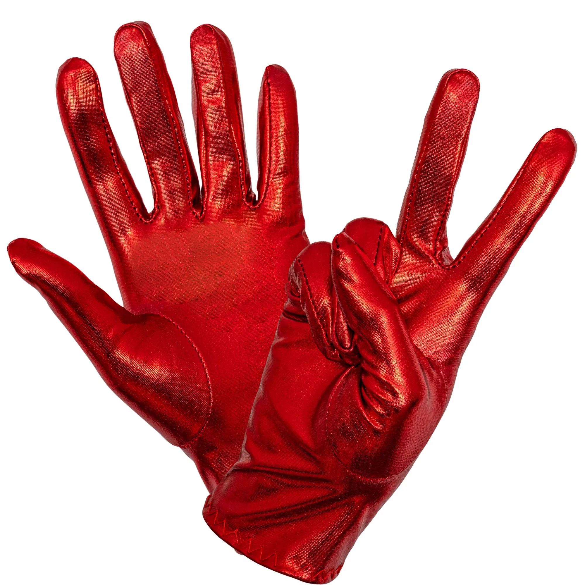 Metallic Red Costume Gloves - Shiny Red Superhero Evening Stretch Dress Glove Set for Men, Women and Kids