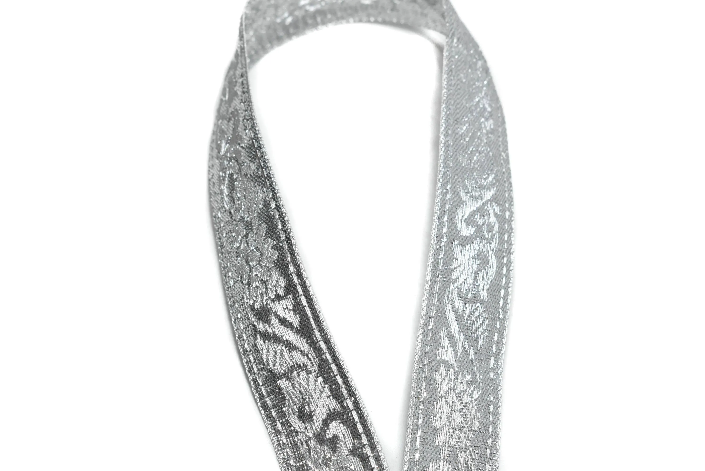 Metallic Silver Jacquard Ribbon 0.90" - 1 Yard