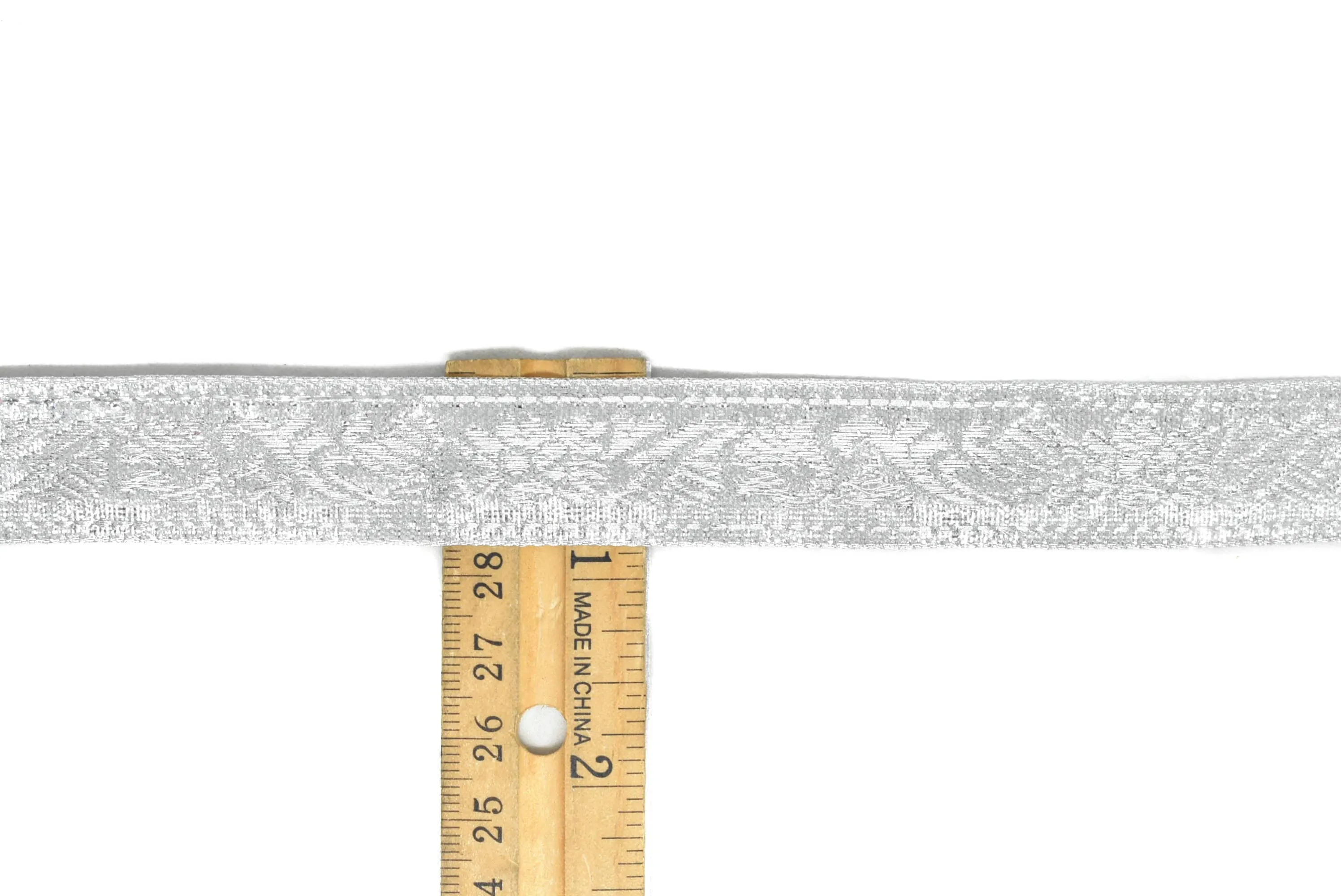 Metallic Silver Jacquard Ribbon 0.90" - 1 Yard