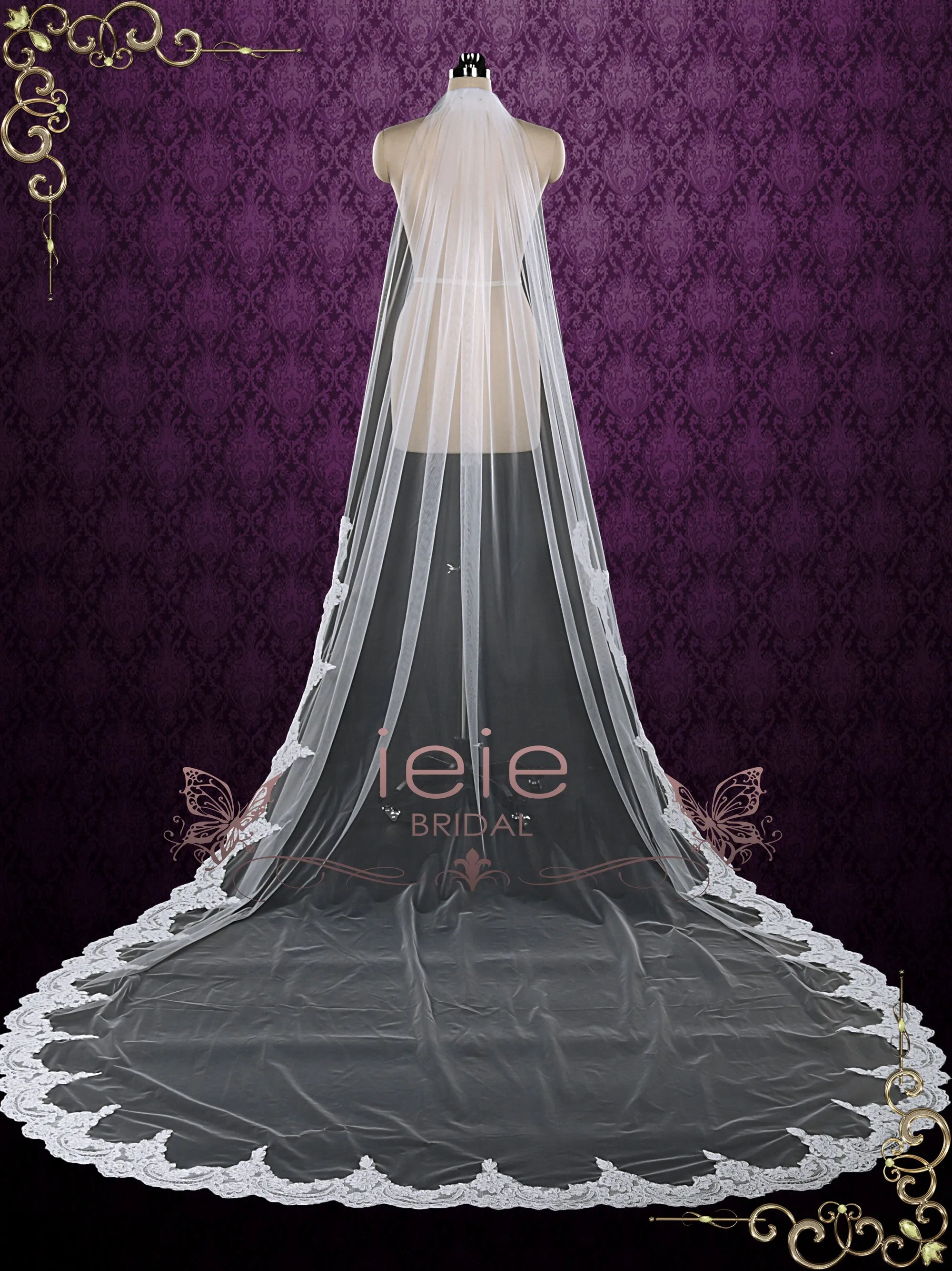 One Layer Cathedral Wedding Veil with Lace from Midway VG1081