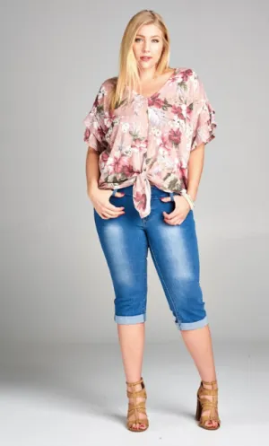 Plus Size Blush Tropical Floral Printed Top