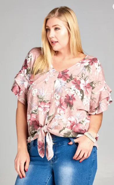 Plus Size Blush Tropical Floral Printed Top