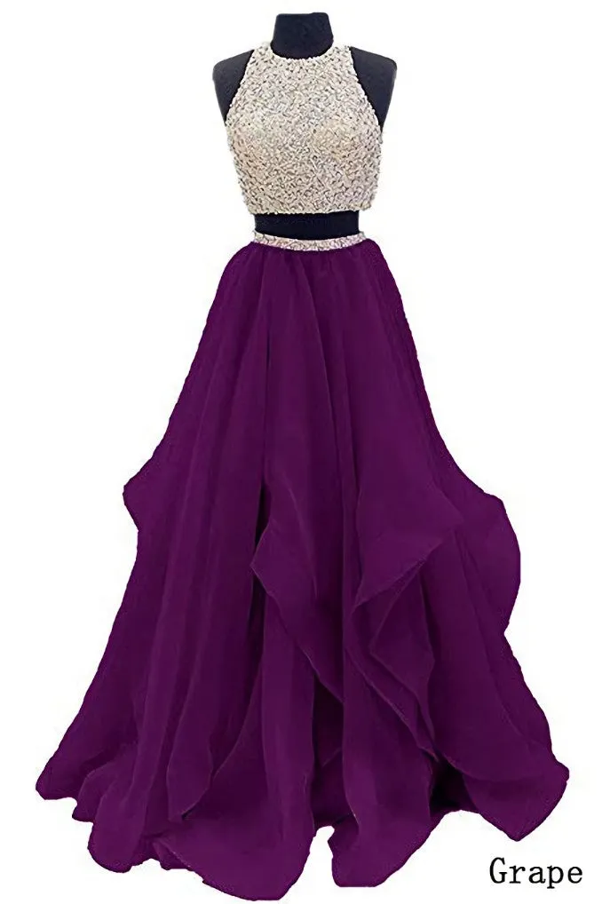 Sequins Beaded Organza Layered Two Piece Ball Gowns Prom Dress,Wedding Party Dress