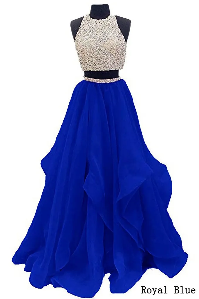 Sequins Beaded Organza Layered Two Piece Ball Gowns Prom Dress,Wedding Party Dress