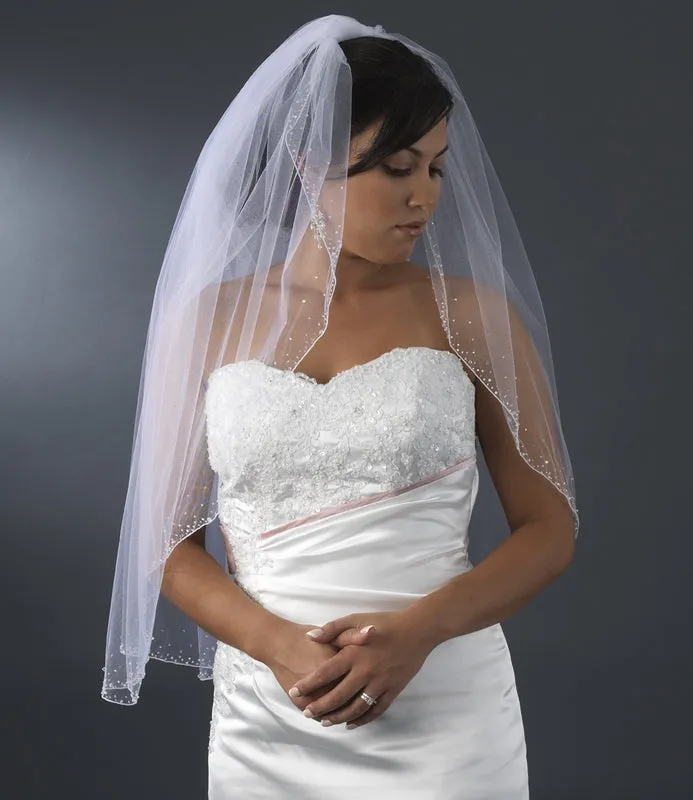 Super Pretty Cryatal Trim Finger Length Wedding Veil