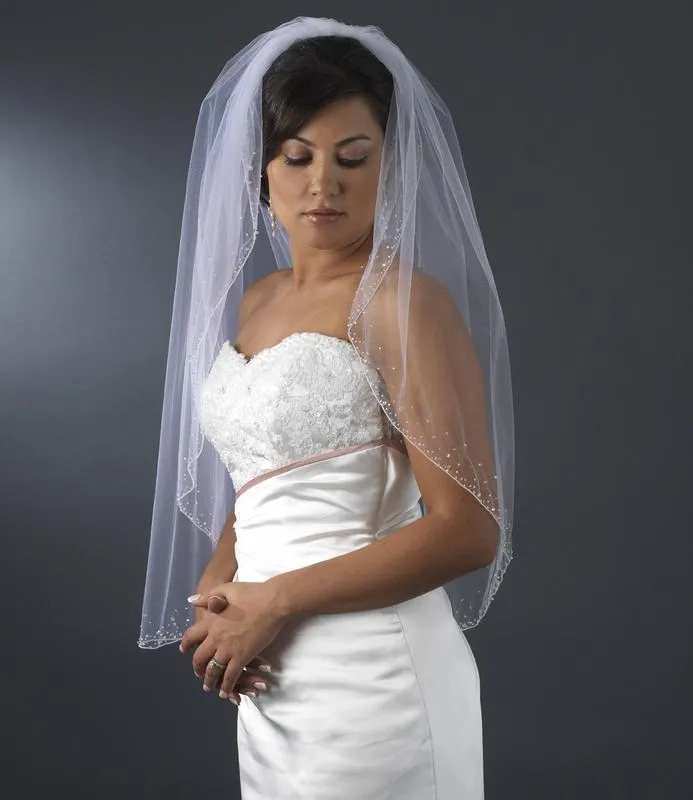 Super Pretty Cryatal Trim Finger Length Wedding Veil
