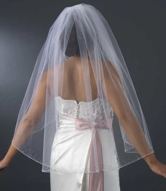 Super Pretty Cryatal Trim Finger Length Wedding Veil