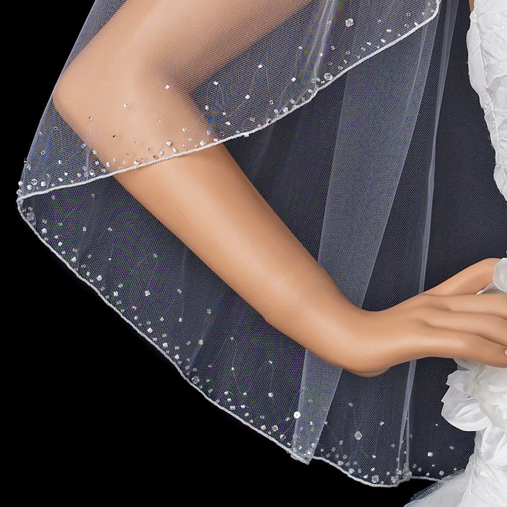 Super Pretty Cryatal Trim Finger Length Wedding Veil