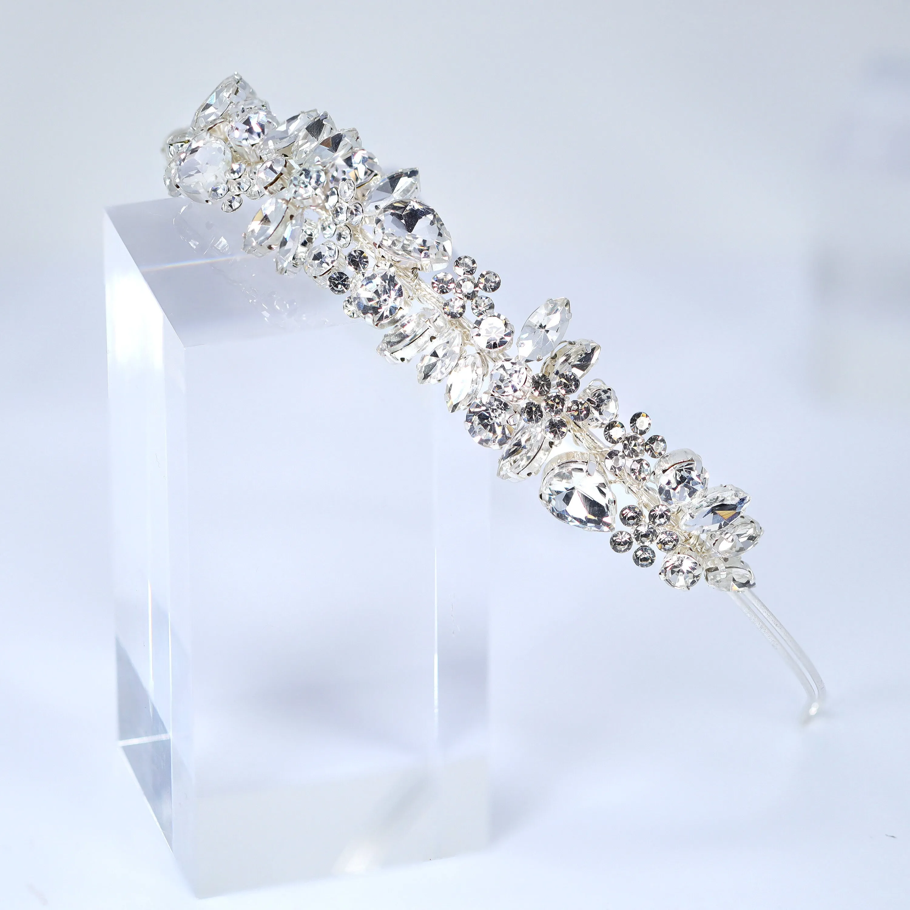 Swarovski Crystals Floral Twilight Bloom Teardrop Headband, Hair Vine Headband, Bridal Hair, Rhinestone Delicate Headband.