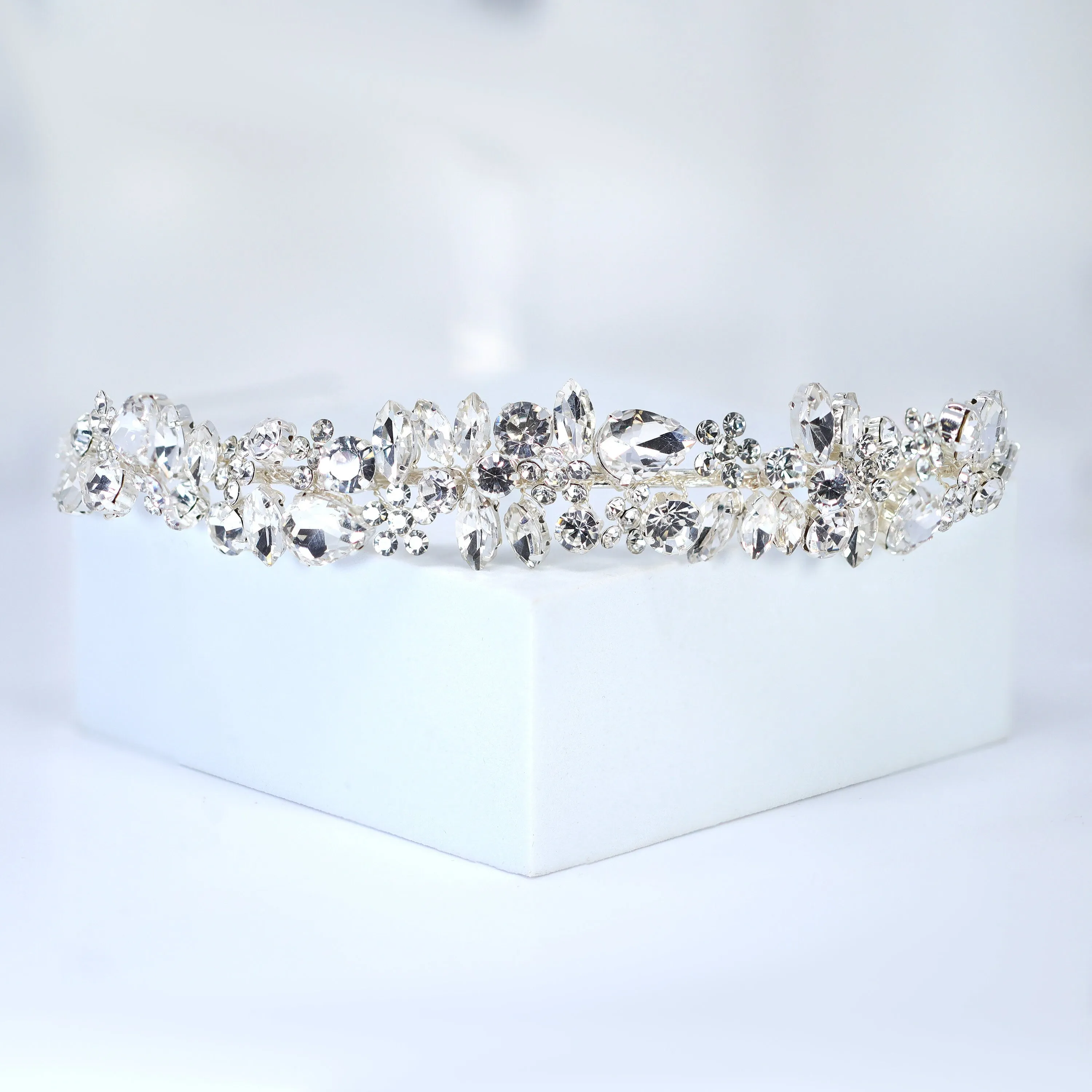 Swarovski Crystals Floral Twilight Bloom Teardrop Headband, Hair Vine Headband, Bridal Hair, Rhinestone Delicate Headband.