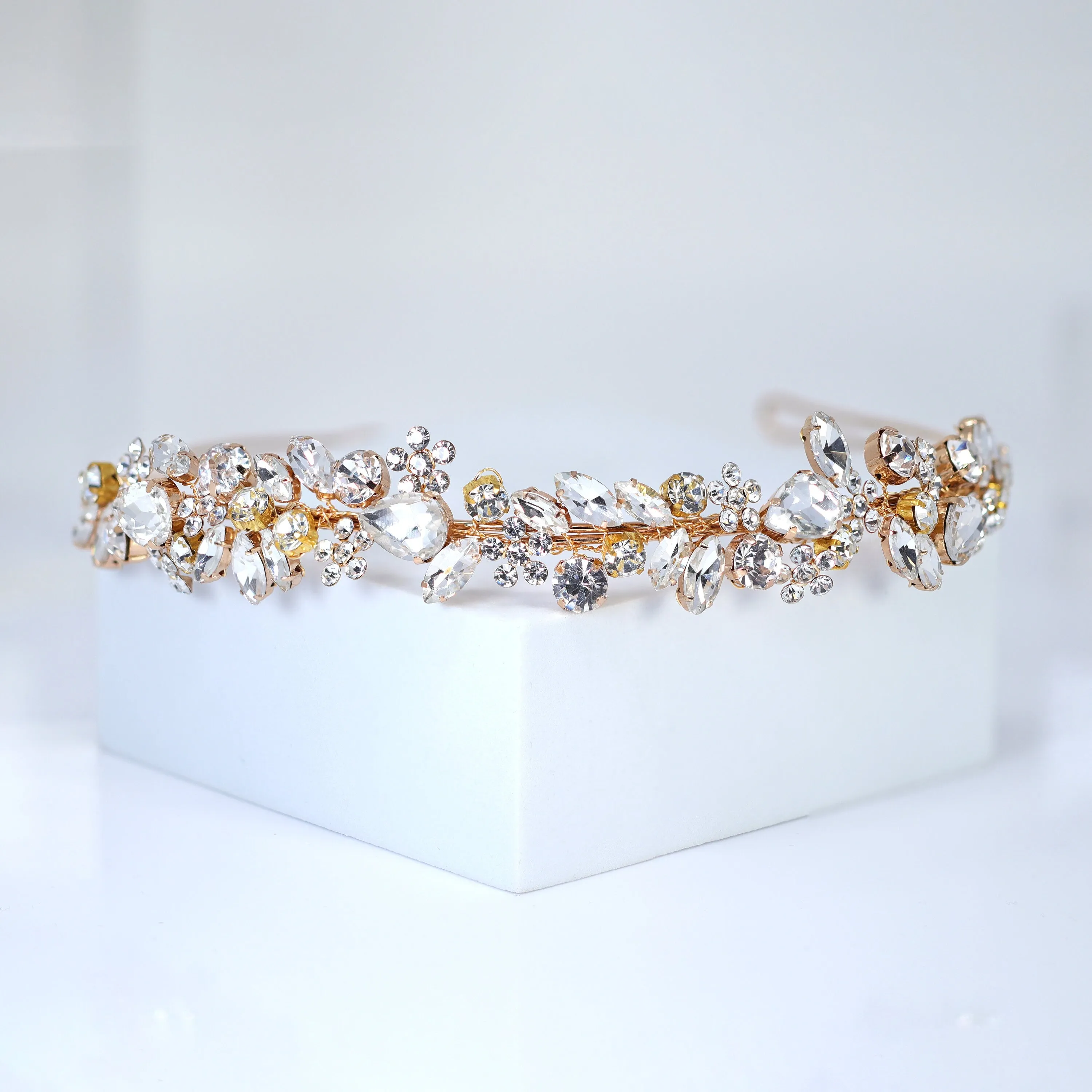 Swarovski Crystals Floral Twilight Bloom Teardrop Headband, Hair Vine Headband, Bridal Hair, Rhinestone Delicate Headband.