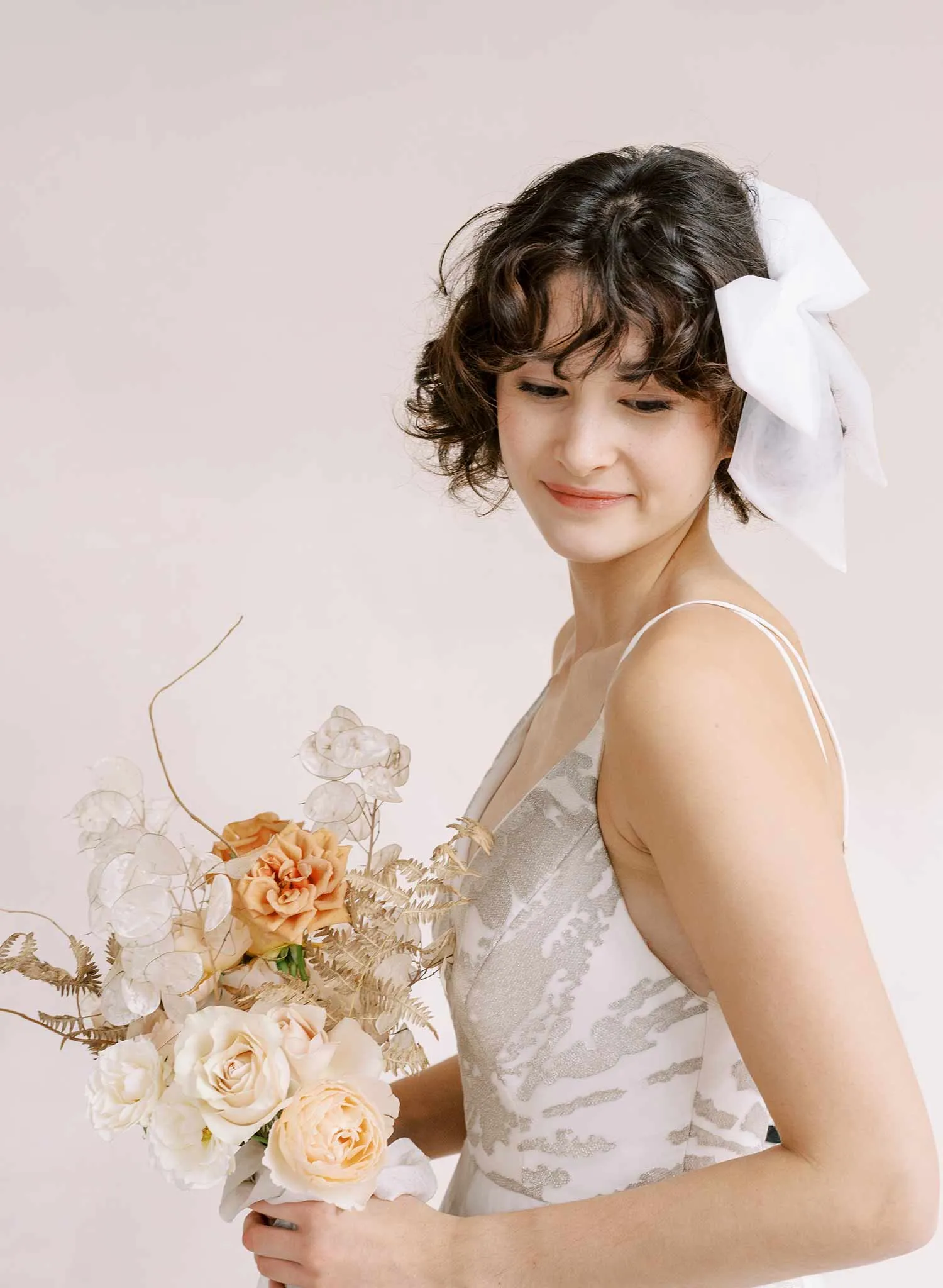 Tulle finished bridal bow hair clip - Style #2355
