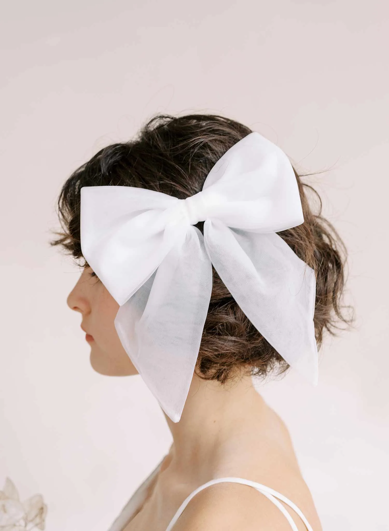 Tulle finished bridal bow hair clip - Style #2355