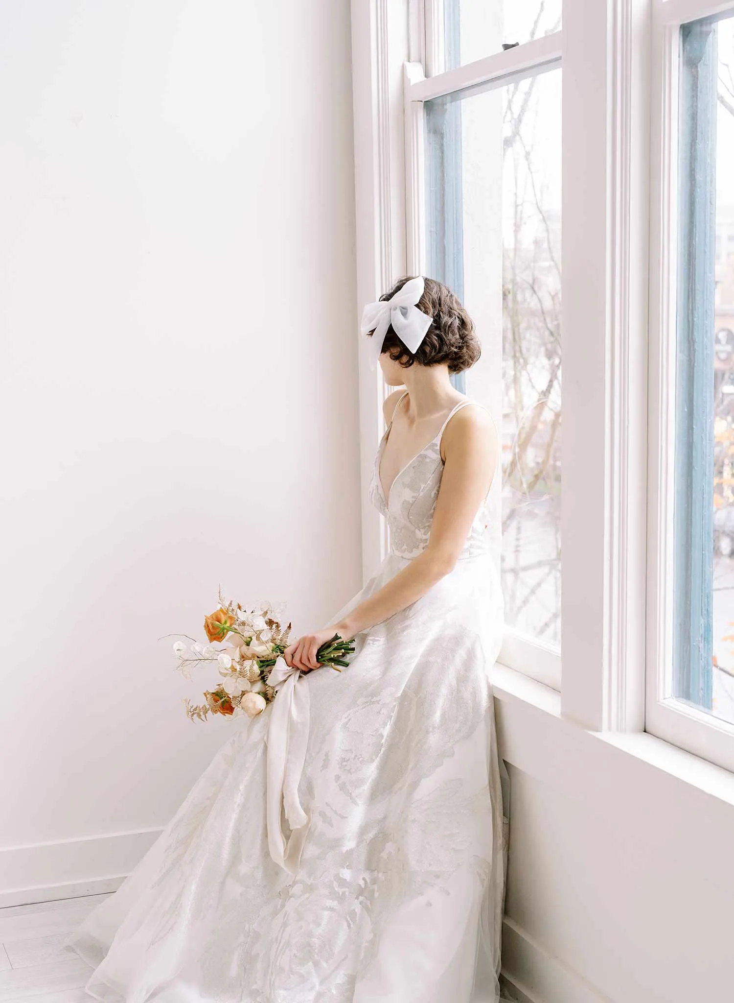 Tulle finished bridal bow hair clip - Style #2355