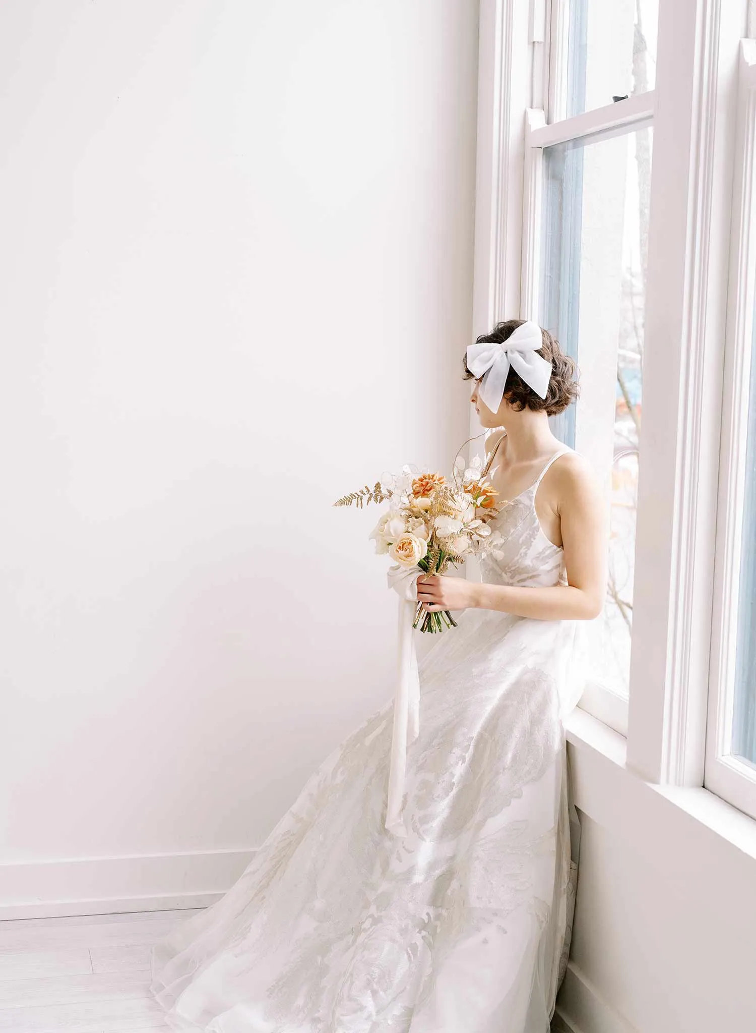 Tulle finished bridal bow hair clip - Style #2355