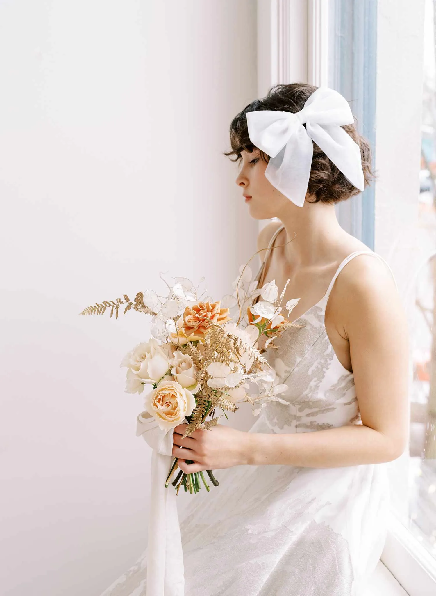 Tulle finished bridal bow hair clip - Style #2355