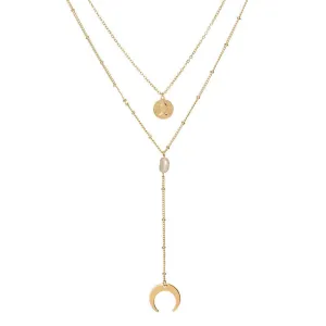 Two Layer Necklace with Moon and Gypsy Coin