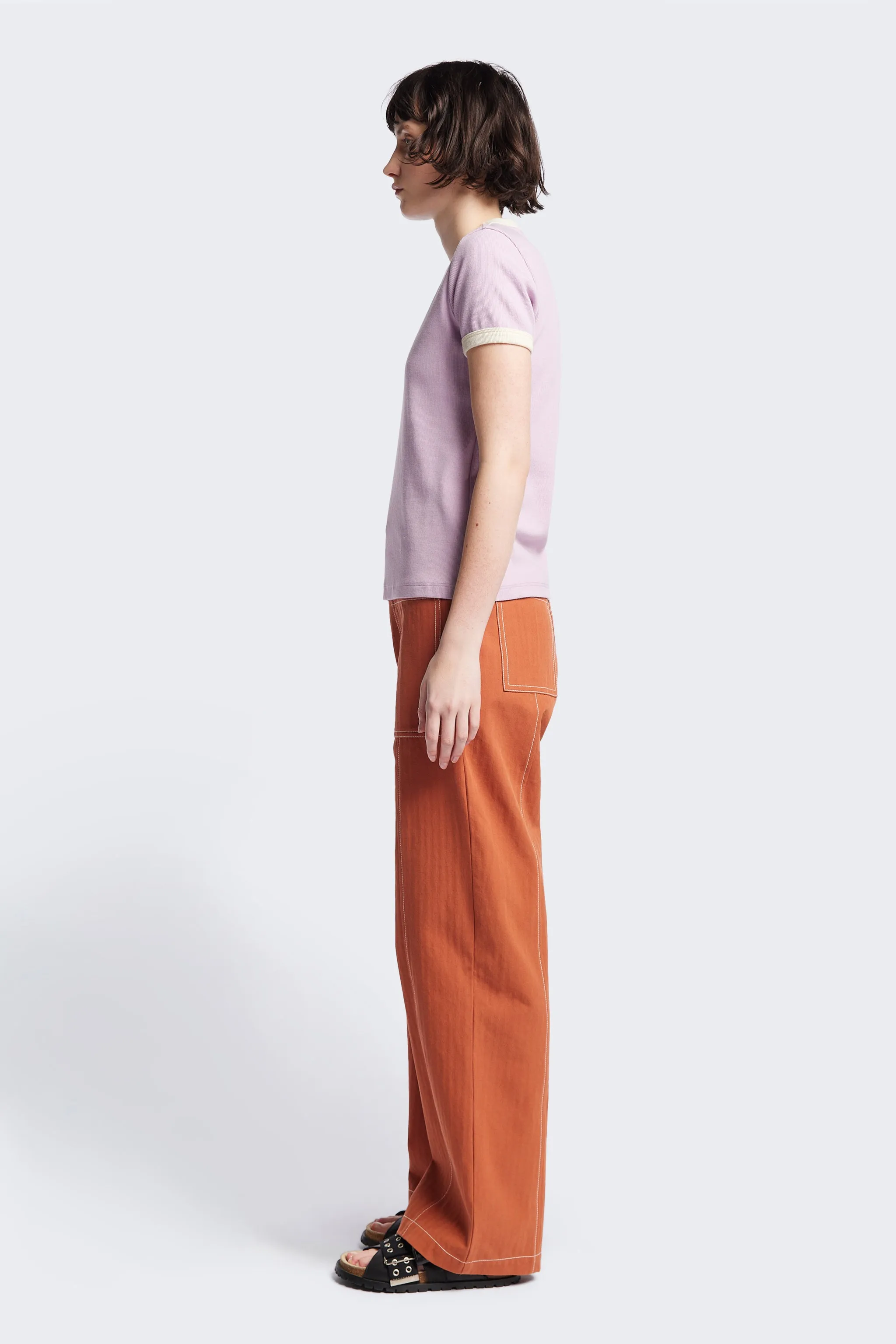 Veil Rib Tee Lilac/Ecru Bind