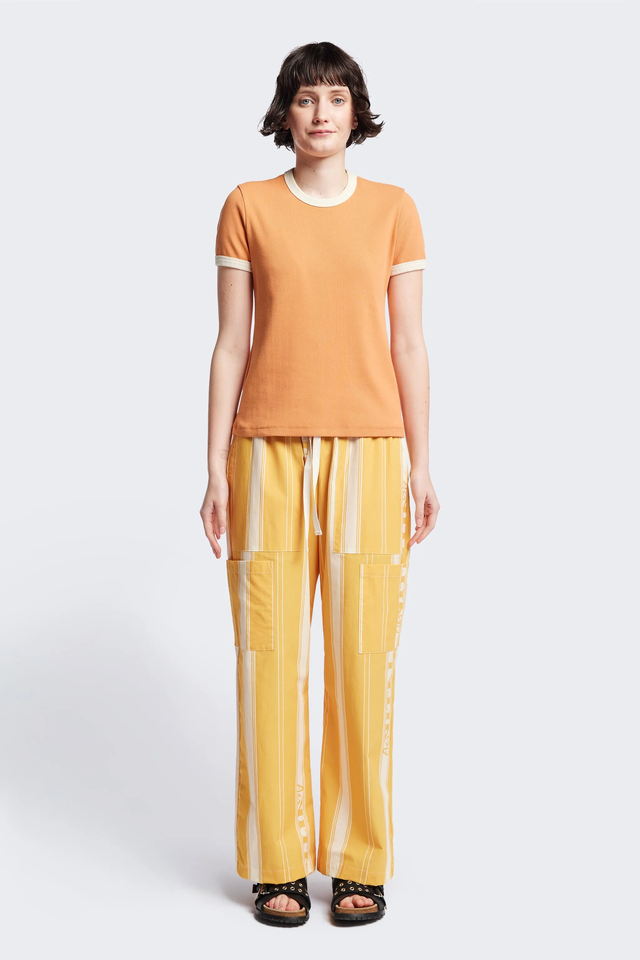 Veil Rib Tee Pastel Orange/Ecru Bind