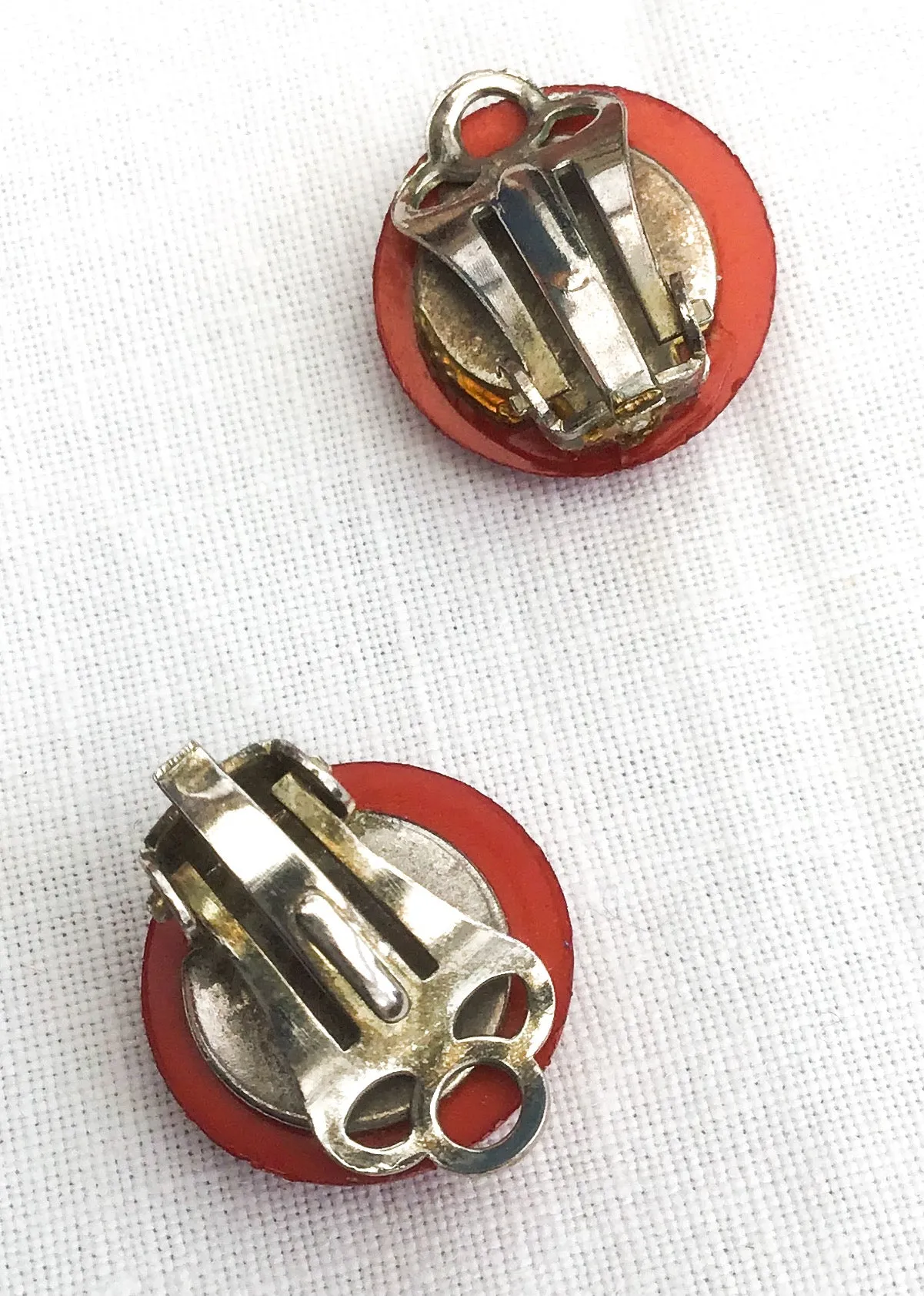 Vintage 60s Burnt Orange Hard Plastic Dome Clip On Earrings