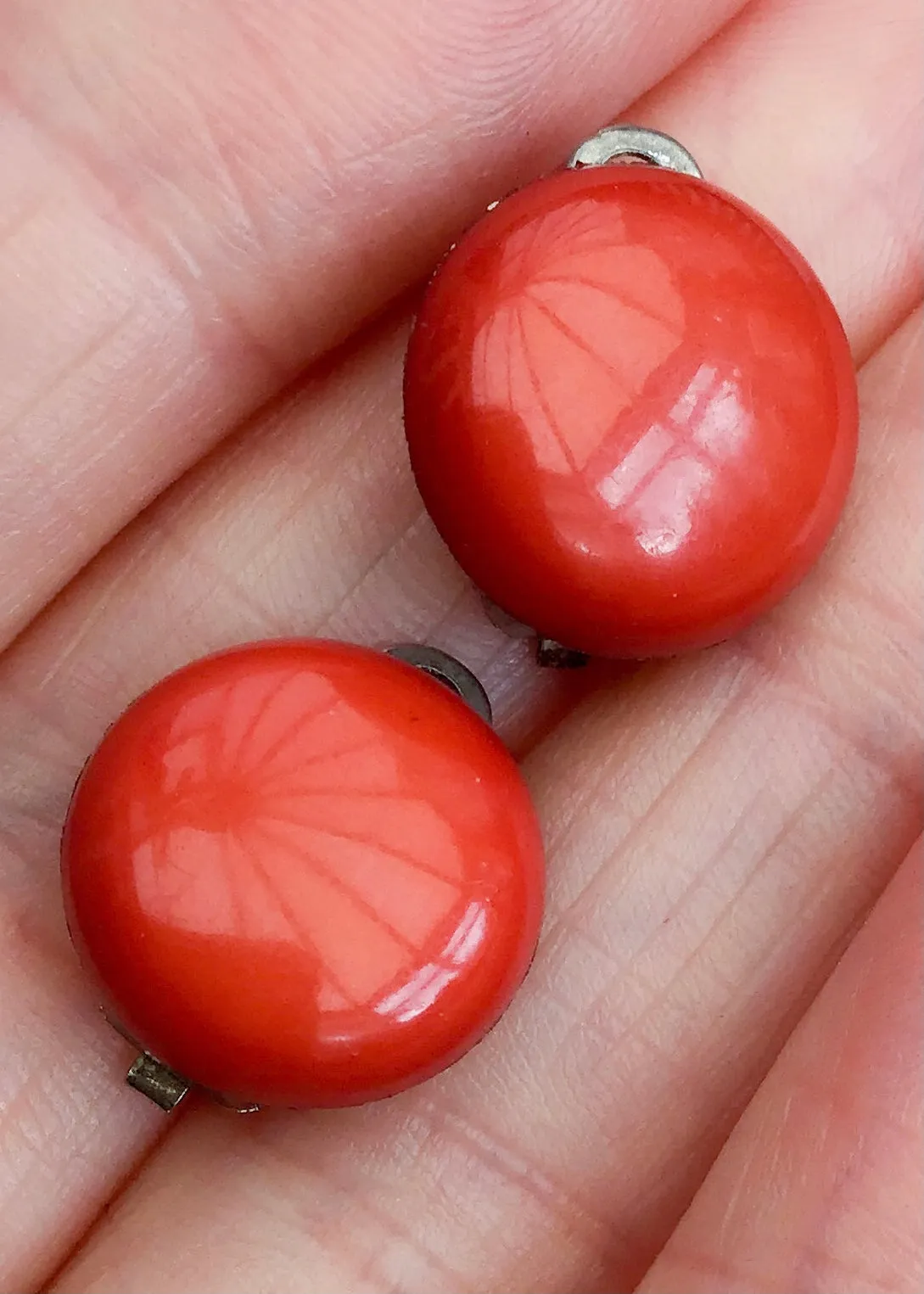 Vintage 60s Burnt Orange Hard Plastic Dome Clip On Earrings
