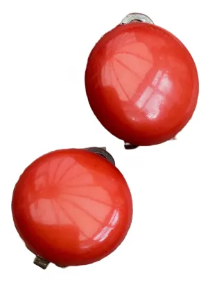 Vintage 60s Burnt Orange Hard Plastic Dome Clip On Earrings