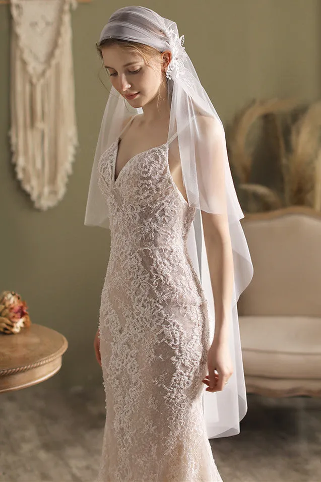 Vintage Mesh Side Flower Bridal Veil