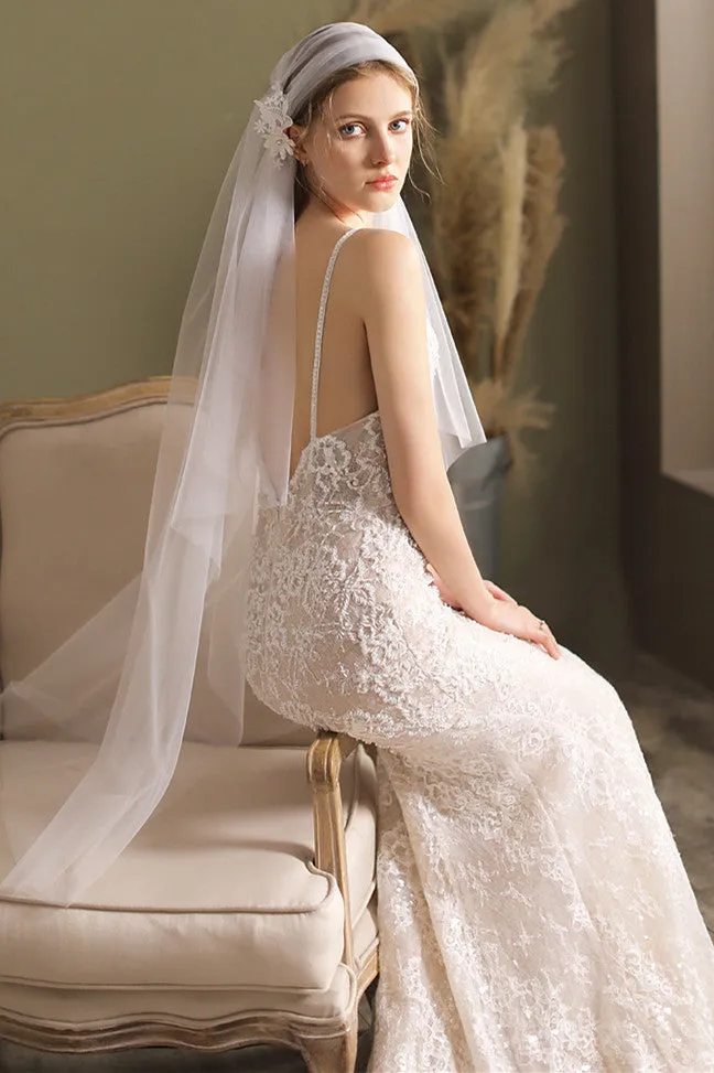 Vintage Mesh Side Flower Bridal Veil