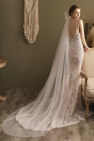 White Bow Polka Dot Long Bridal Veil