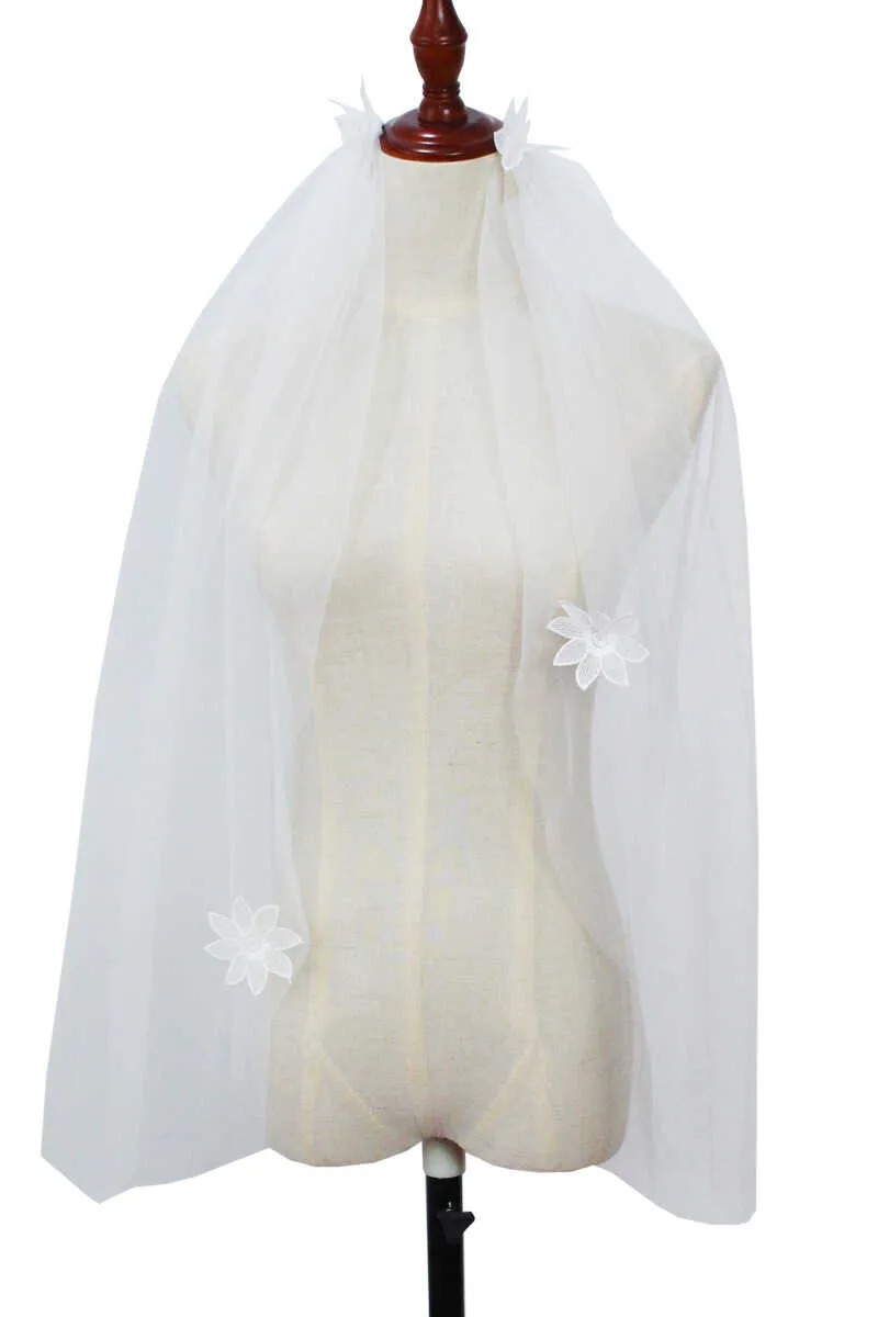 White Mesh Floral Lace Bridal Veil