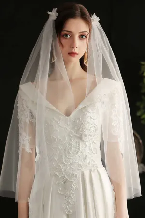 White Mesh Floral Lace Bridal Veil