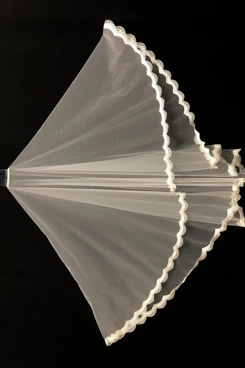 White Mesh Lace-Trimmed Bridal Veil