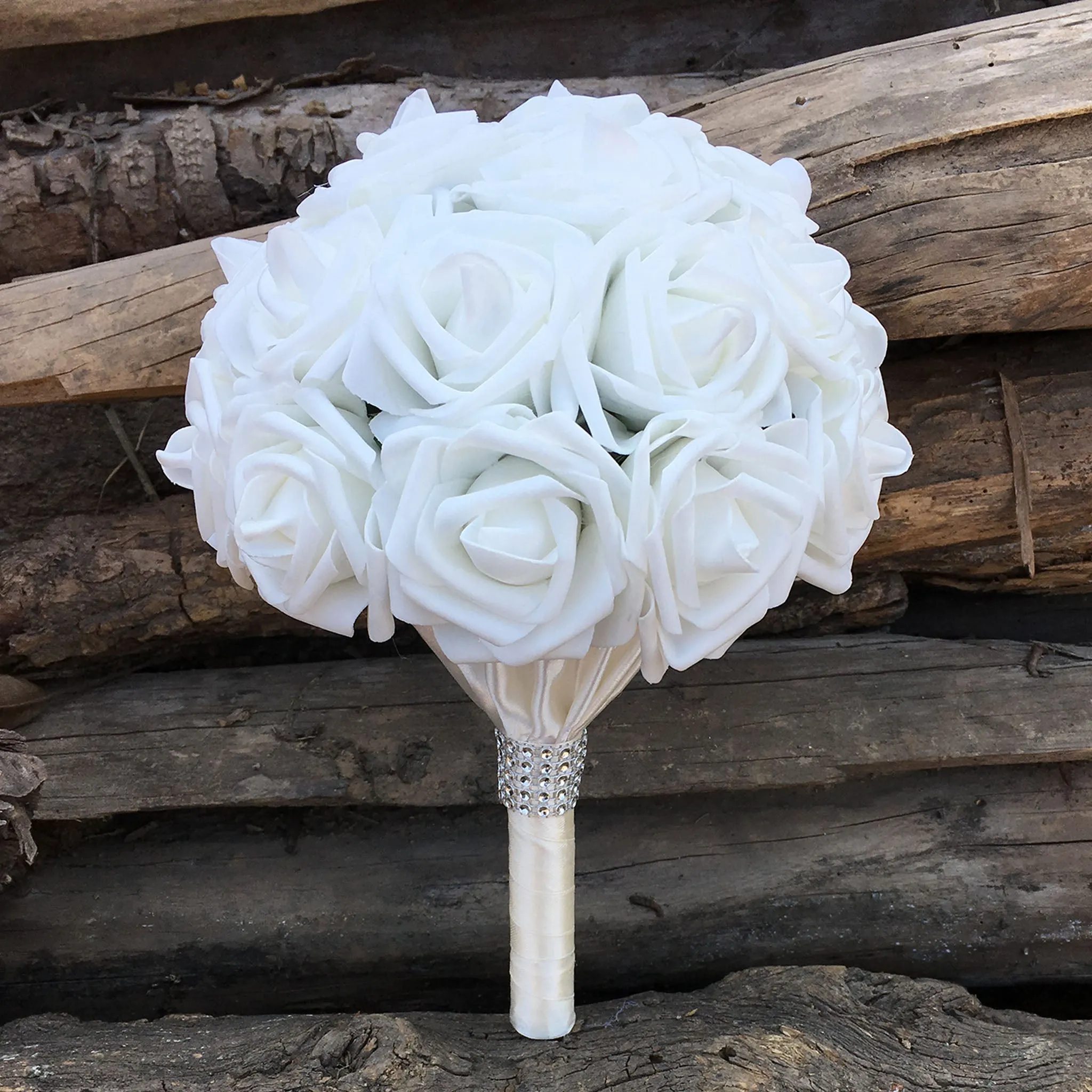 White Roses Bridal Bouquet Artificial Wedding Floral Bouquet