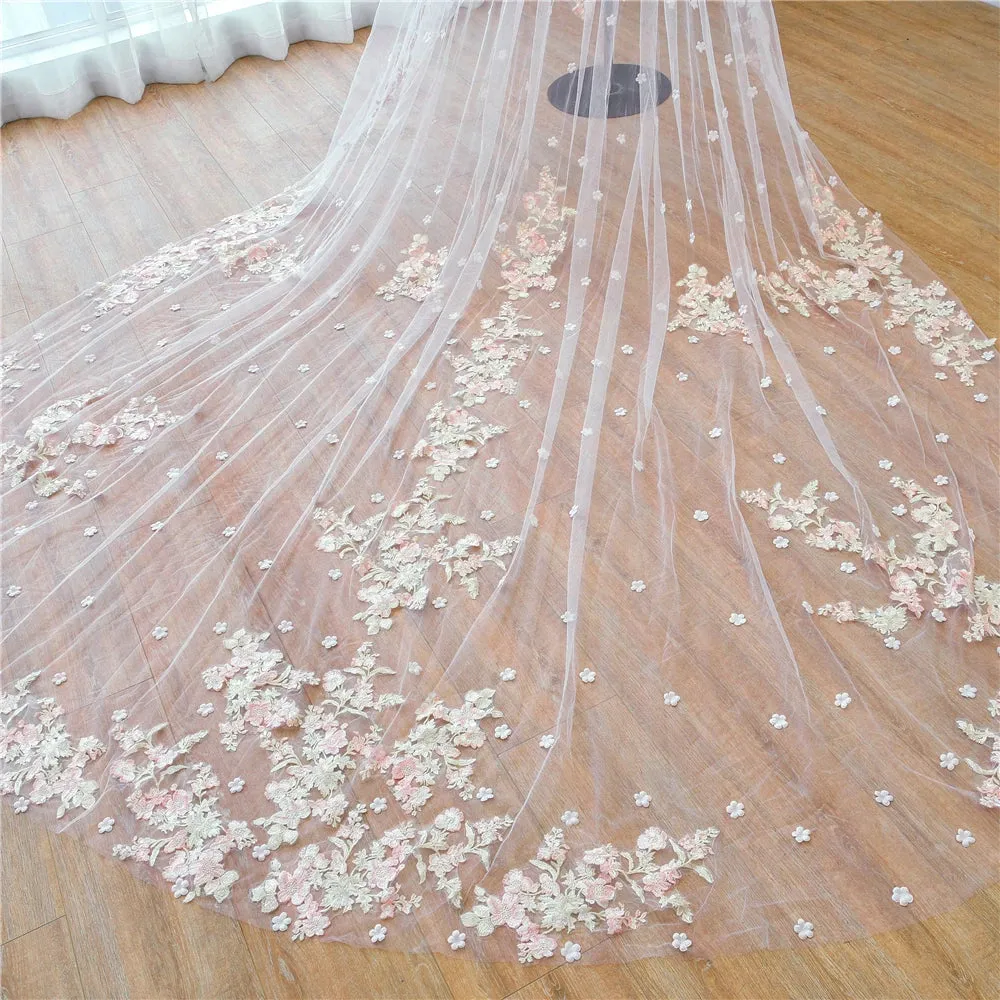 White Wedding Veil Long Lace Edge